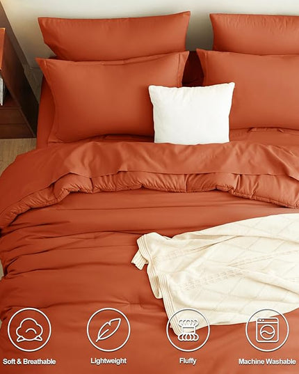 CozyLux King Comforter Set Burnt Orange, 7 Pieces Bed in a Bag Terracotta Comforter Set with Sheets, All Season Boho 7PC Bed Sets with Comforter, Fitted Sheet, Flat Sheet, Pillow Shams and Pillowcases