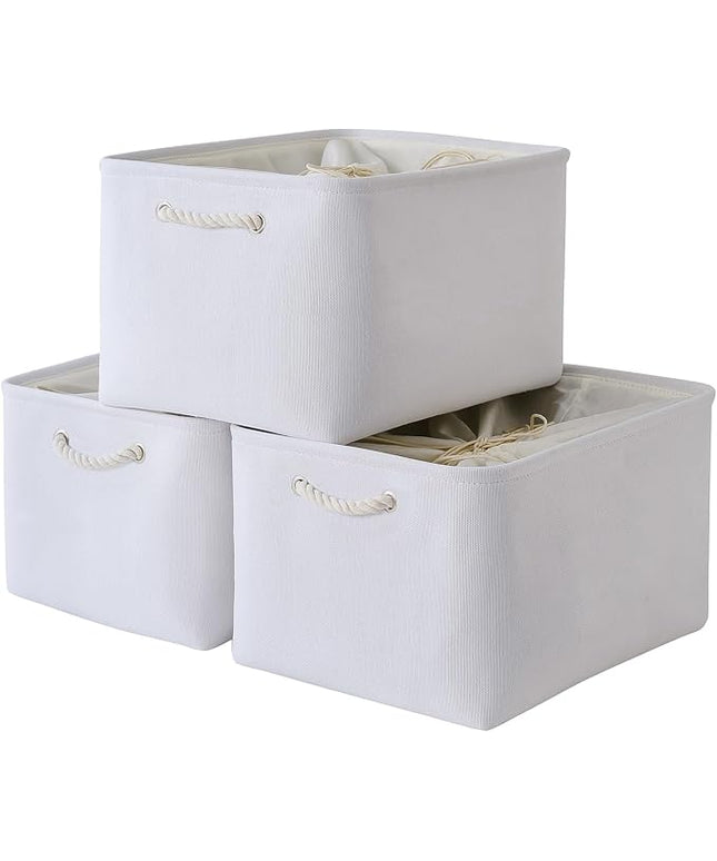 TheWarmHome Organization and Storage Basket for Shelves - Extra Jumbo 3 Pack 20.5x15.8x13.8 inch Cube Storage Bins for Toy Closet Box Home Organizer Gift (White)