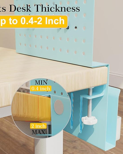 Desk Side Storage with Clamp-On Desk Pegboard, Steel Privacy Panel, No-Drill Desk Organizer with Pen Holder, Table-Side Laptop Holder for Office and Home (Blue)