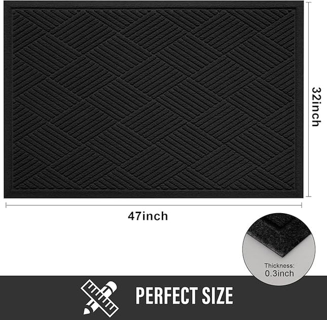 Sturdy Front Door Mat, Absorbent Muddy Dirt Resist Welcome Door Mats Outdoor Indoor, Stain and Fade Resistant, Non-Slip Rubber Backing Low Profile Doormat for Entryway, 47×32, Black