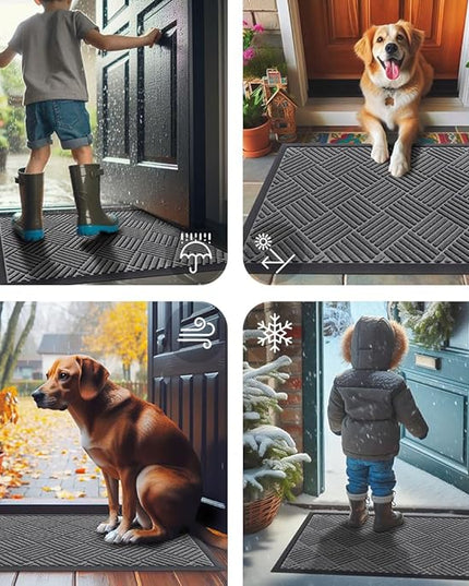 Smiry Front Door Mat Outside Entrance, Heavy Duty Outdoor Indoor Natural Rubber Doormat, Non Slip, Trap Dirt and Moisture, Easy Clean, Low Profile Patio Porch Entryway Mat, 47x17, Grey