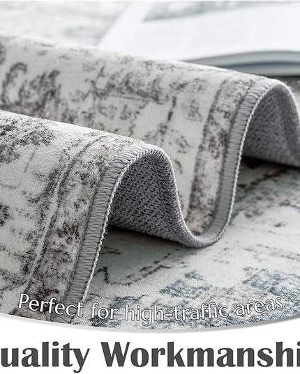 jinchan Kalen Area Rug 2x3 Washable Entryway Rug Soft Door Mat Vintage Indoor Entrance Thin Retro Distressed Carpet Grey Floral Country Boho Non Slip Doormat Bathroom Kitchen Bedroom