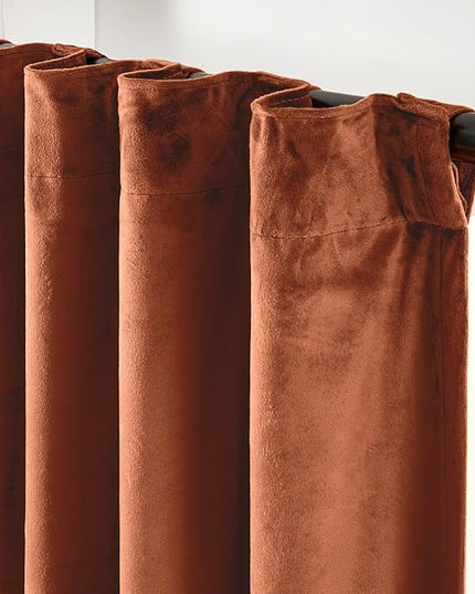 Lazzzy Burnt Orange Velvet Curtains 108 Inches Long Blackout Thermal Insulated Room Darkening Lined Curtain Drapes Back Tab Window Treatments for Bedroom Living Room 2 Panels,52 x 108 Inch, Caramel