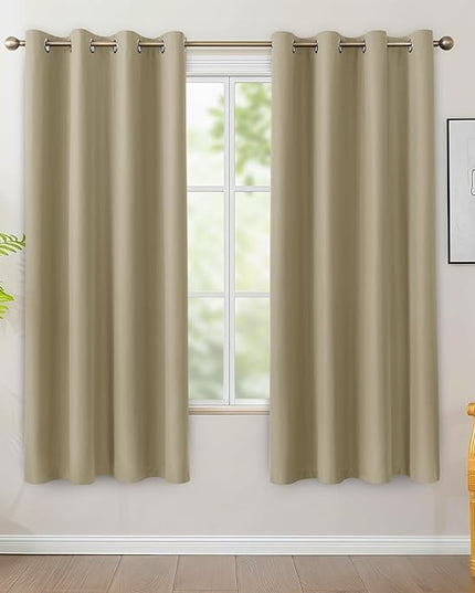 BONZER 100% Blackout Curtains 4 Panels - Thermal Insulated Privacy Protection Window Drapes, Single Layer Total Room Darkening Curtain with Black Laminated Backing for Bedroom, 54 x 63 Inch, Taupe