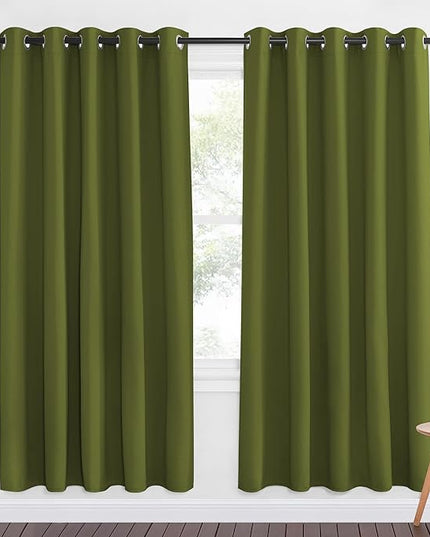 NICETOWN Olive Green Blackout Curtains for Bedroom 72 Inches Long, Thermal Insulated Room Darkening Grommet Window Curtains for Living Room Nursery, 66 inch x 72 inche, 1 Panel