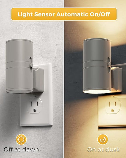 L LOHAS LED Night Light Plug in, 2 Pack, Night Lights Plug into Wall, Light Sensor, Cement Gray Housing, Soft White Nightlight, 3000K 100LM Dimmable Nightlights for Hallway Bedroom Stairway