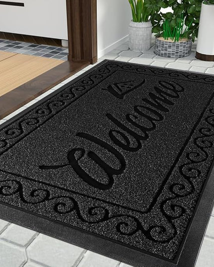 Yimobra Welcome Mat Outdoor Indoor, Waterproof Heavy Duty Front Door Mat Outside Entrance, Extra Sturdy Non-Slip Doormat, Low Profile, Dirt Trapping, 36x24 Inches, Black