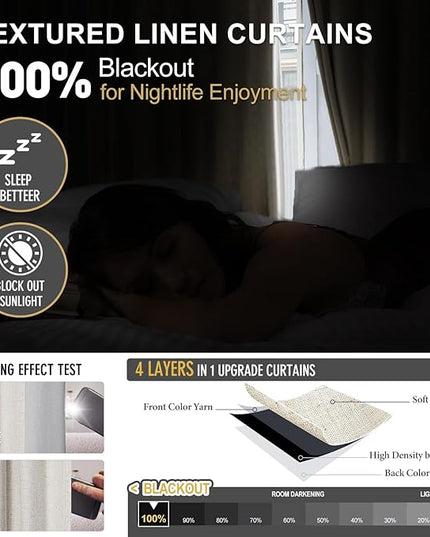 IVAPUPU Linen Pinch Pleated Full Blackout Curtains for Bedroom - 2 Pages Black Out Gold Curtains 63 Inch Long 2 Panel for Living Room Darkening Thermal Window Curtain Drapes with 16pc Hooks