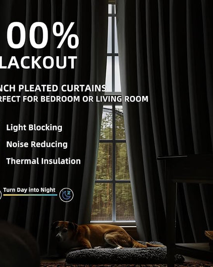 ChrisDowa 100% Blackout Natural Solid Solid Curtains 120 Inches Long 2 Panels for Bedroom Living Room,Farmhouse Room Darkening Thermal Insulated Soundproof Grommet Top Window Treatment Drapes,52x120