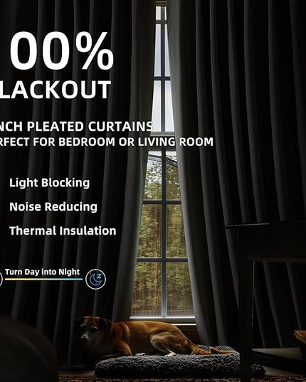 ChrisDowa 100% Blackout Natural Solid Solid Curtains 45 Inches Long 2 Panels for Bedroom Living Room,Farmhouse Room Darkening Thermal Insulated Soundproof Grommet Top Window Treatment Drapes,52x45