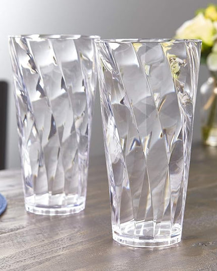US Acrylic Optix Plastic Reusable Drinking Glasses (Set of 8) 26oz Iced-Tea Cups in Clear | BPA-Free Tumblers, Made in USA | Top-Rack Dishwasher Safe