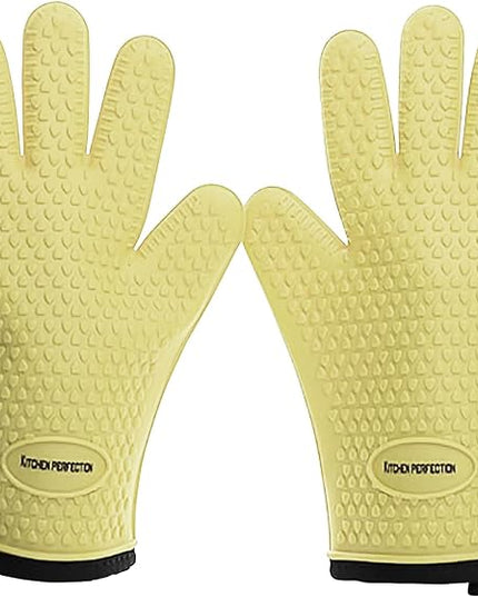 KITCHEN PERFECTION S Silicone Smoker Oven Gloves for Women -Extreme Heat Resistant BBQ Gloves -Handle Hot Food Right on Your Grill Fryer |Waterproof Oven Mitts Cooking Gloves |Superior Set+3 Bonuses