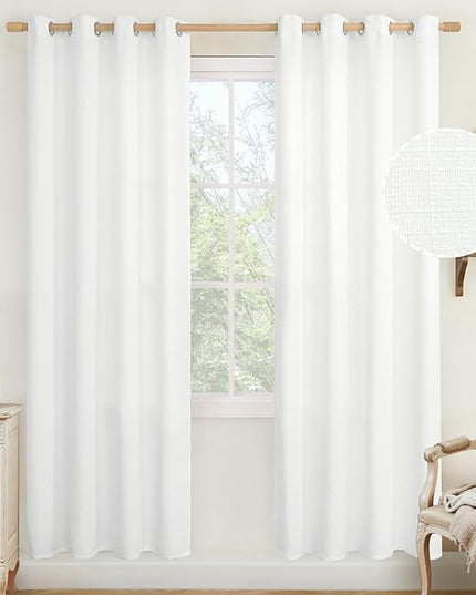 LAMIT White Linen Curtains for Living Room 78 inch Length, Thick Linen Textured Light Filtering Curtains Grommet Privacy Protected Window Drapes for Bedroom, Set of 2 Panels, 52 x 78 Inch