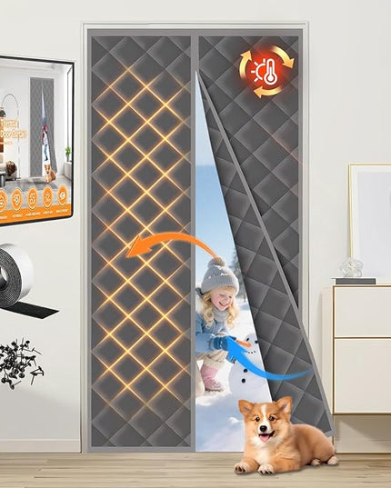 Magnetic Thermal Insulated Door Curtain (Fits Door Size 36" x 80") - Heavy Duty Oxford Soundproof Door Cover, Automatic Close Hands-Free Privacy Screen for Winter, Pet Friendly Draft Stopper