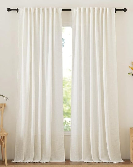 NICETOWN Linen Pinch Pleated Curtain for Living Room 108 Inch Long for Bedroom, Thermal Insulated Rod Pocket & Back Tab Window Curtains for Sliding Door/Dining Room, 2 Panels, 52" W, Linen