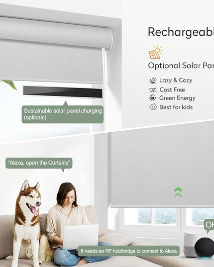 Zshine Motorized Blackout Window Blinds Customize Width (23-95 Inches) Remote Control Wireless and Rechargeable Roller Shades Blinds for Windows, Home, Office, Hotel, Club, Restaurant(82164A)