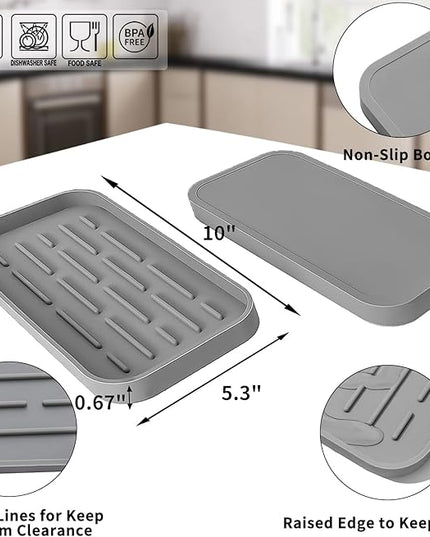 Silicone Kitchen Sink Organizer Tray for Multiple Usage,Eco-Friendly Sponges Holder for Kitchen Bathroom Counter or Sink,Dish Soap Dispenser,Scrubber,Bottle,Cup (Grey, 10"×5.3")