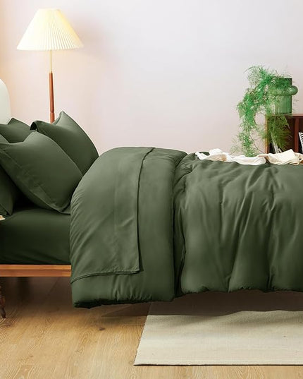 CozyLux King Size Comforter Set Olive Green, 7 Pieces Bed in a Bag King Comforter Set with Sheets, Bedding Set with Down Alternative Comforter, Fitted Sheets, Flat Sheets, Pillow Shams and Pillowcases