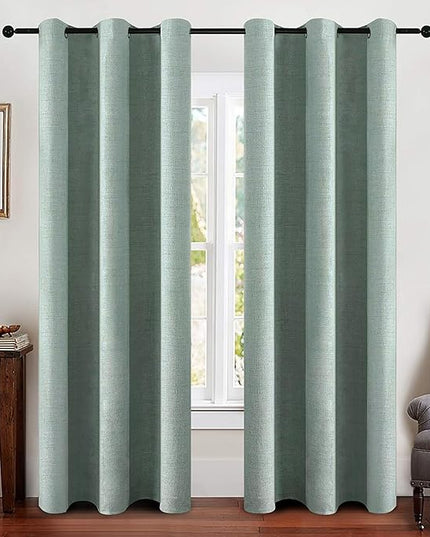 MIULEE Linen Blackout Curtains and Drapes 100% Room Darken Thermal Insulated Grommet Window Panels with Coating 2 PCs W 42 x L 90 inches Seafoam Green