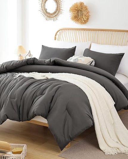 ROSGONIA Oversized Queen Comforter Charcoal Gray, 3pcs (1Grey Comforter & 2 Pillowcases) Lightweight Oversized Queen Comforter Sets Bedding Blanket Quilts