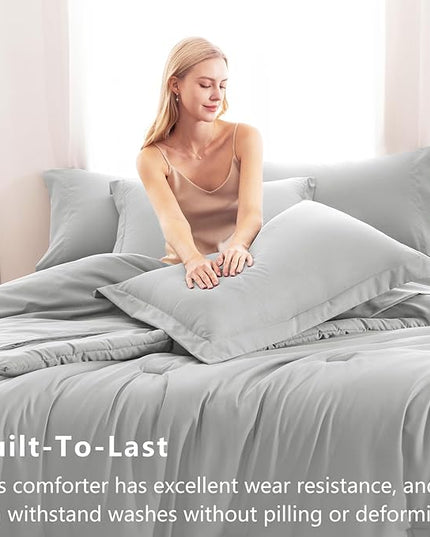 CozyLux King Size Comforter Set Light Grey, 7 Pieces Bed in a Bag King Comforter Set with Sheets, Bedding Set with Down Alternative Comforter, Fitted Sheet, Flat Sheet, Pillow Shams and Pillowcases