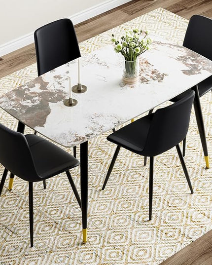Small Dining Table Set for 4, 50'' Sintered Stone Dining Table with 4 Chairs, Easy to Assemble, Suitable for Small Spaces