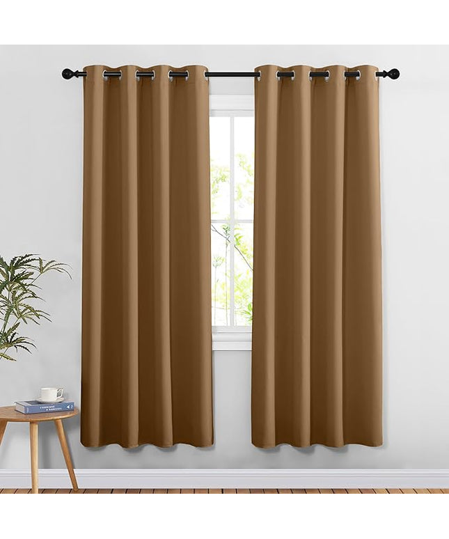 NICETOWN Blackout 78 inch Curtains for Doorway 2 Panels Set, Grommet Thermal Insulated Room Darkening Door Curtains Sound Reducing for Bedroom/Home Office, Gold Brown, W52 x L78