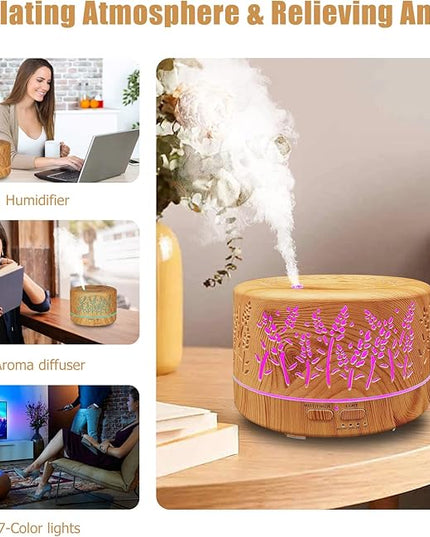 Diffusers for Essential Oils Large Room 600ml,Essential Oil Diffusers for Home with R/C,Cool Mist Humidifier,7 Colors Lights & 3 Mist Mode Waterless Auto Off for Office