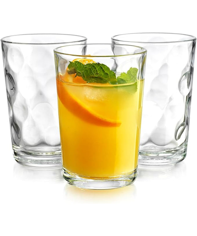 Home Essentials Drinking Glasses Set of 10 Juice Glass Cups, 7 oz Glassware, Inner Circular Lensed Small Glasses. Ideal for Juice, Milk, Water; Dishwasher Safe.