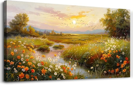 ERQINHUA Large Wall Art For Living Room Canvas Wall Decor For Bedroom Flower landscape Watercolour Painting Office Decoration Countryside Sunrise Scenery Wall Picture Printed Art Home Decor 24"X48"