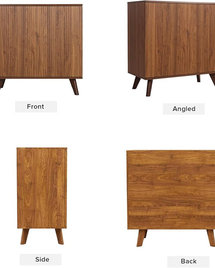 Modern Sideboard Buffet Cabinet Console Table, Accent Storage Cabinet Credenza Buffer Cabinets with Fluted Doors for Kitchen Dining Living Room Entryway(Walnut)