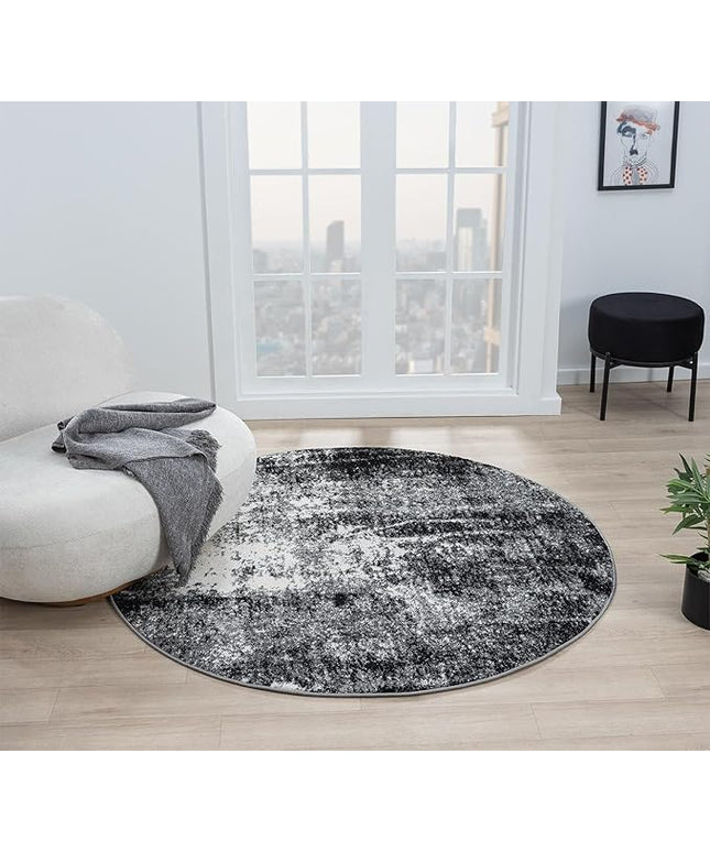 Keen Home Design Area Rugs - 8ft Round Non-Shedding, Abstract Rugs for Kitchen, Living Room, Bedroom, Dining Room, Entryway - Size: 7'10" Round, Abstract Black