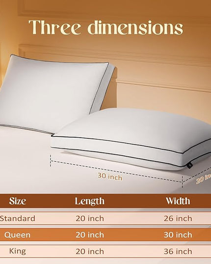 Feather Down Pillows Queen Size Set of 2 with Gusset, Luxury Hotel Collection Bed Pillow 2 Pack, Down Surrounded Gusseted Pillows for Sleeping, Soft Fluffy for Side, Back Sleepers 20x28+2 in.