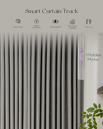 Graywind Rechargeable Smart Curtains Compatible with Alexa App Remote Control Motorized Drape for Sliding Door One-Way or Split Draw, Custom Width Up to 220" (Vintage Grey)