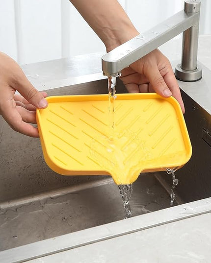 Silicone Bathroom Soap Dishes with Drain Spout-Bathroom and Kitchen Sink Organizer,Sponge Holder,Dish Soap Tray,Perfect for Dispenser,Scrubber,Bottle,Cup on Sink or Counter-Yellow 9.6"×5.3"