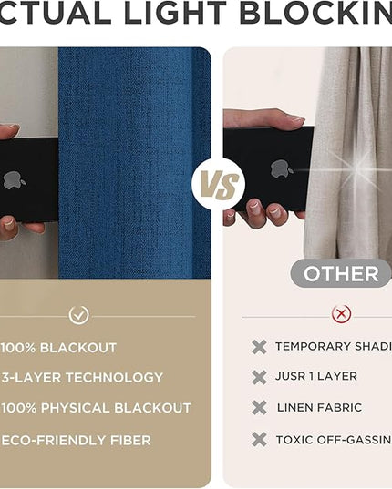 Joydeco Blackout Curtains for Bedroom - 120 Inch Long 100% Light Blocking 2 Panels Navy Blue Drapes, Thermal Insulated Room Darkening Curtains, Linen Textured for Living Room, Rod Pocket & Back Tabs