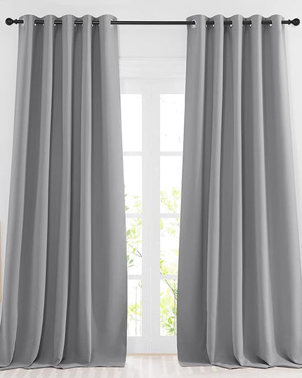 NICETOWN Bedroom Blackout Curtains & Drapes - Energy Saving Thermal Insulated Solid Grommet Light Blocking Window Treatments Privacy Room Divider for Living Room (2 Panels, Silver Grey, W66 x L102)