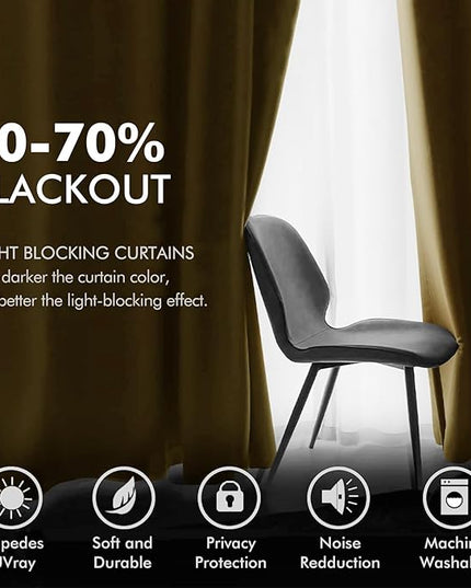 MIULEE 2 Panels Blackout Velvet Curtains Solid Soft Grommet Mustard Yellow Curtains Thermal Insulated Soundproof Room Darkening Curtains/Drapes/Panels for Fall Living Room Bedroom 52 x 72 Inch