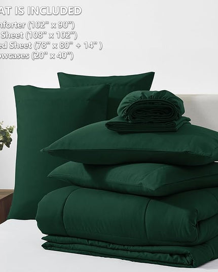 CozyLux King Size Comforter Set Emerald Green, 7 Pieces Bed in a Bag, Green Comforter King Size, All Season Bedding Sets with Stitch Quilted Comforter, Flat Sheet, Fitted Sheet, Pillowcases