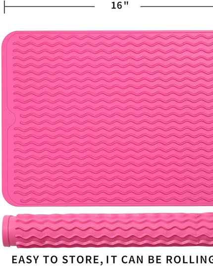 Silicone Dish Drying Mat for Multiple Usage,Easy clean,Eco-friendly,Heat-resistant Silicone Mat for Kitchen Counter or Sink,Refrigerator or drawer liner Rose L 16 inches x 12 inches