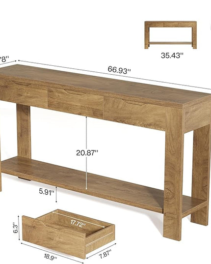 Tribesigns Console Table with 3 Drawers, 67-Inch Long Sofa Table Behind The Couch with Storage Shelf, Narrow Farmhouse Entryway Furniture for Living Room, Hallway, Foyer, Brown