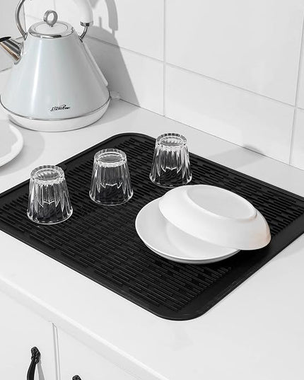 Silicone Dish Drying Mat for Multiple Usage,Easy clean,Eco-friendly,Heat-resistant Silicone Mat for Kitchen Counter or Sink,Refrigerator or Drawer Liner Black 2XL 24 inches x 18 inches
