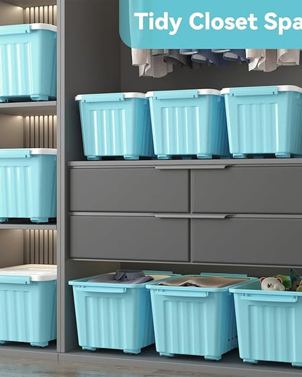 Nazhura 97 Quart Plastic Storage Bin, Blue Stackable and Nestable Storage Boxes with White Lids and Secure Latching Buckles, Large Storage Container, 97 Qt-4 Pack (Blue, 97Quart-4Pack)