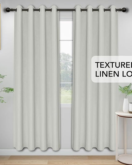 Easy-Going Linen Look Blackout Curtain 108 Inch Length Grommet Window Curtain Drapes for Bedroom, Living Room Thermal Insulated Room Darkening (Set of 2 Panels, Light Gray)