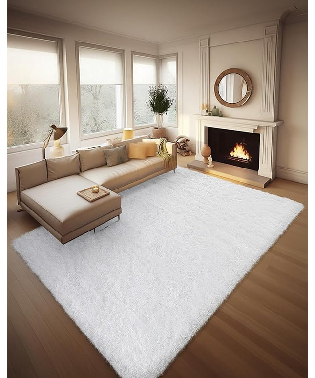 Ophanie 8x10 White Area Rugs for Living Room, Large Shag Bedroom Carpet, Big Indoor Thick Soft Nursery Rug, Ivory Carpets for Boy and Girls Room Dorm Home Decor Aesthetic