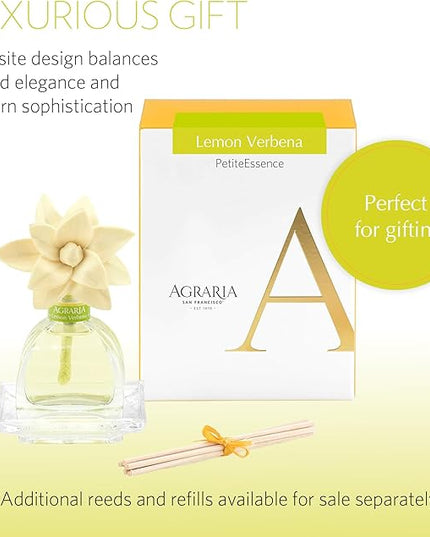 AGRARIA Lemon Verbena Scented PetiteEssence Diffuser, 1.7 Ounces with Reeds and a Flower