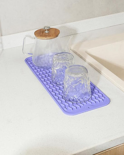 Silicone Dish Drying Mat for Multiple Usage,Easy clean,Eco-friendly,Heat-resistant Silicone Mat for Kitchen Counter,Sink,Bar,Bottle,or Cup Light Purple M 17 inches x 6 inches