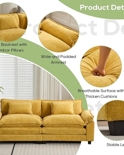 86" Modular Sectional Sofa, Comfy Cloud Couch Sectional Sofa, Chenille Sofa Sleeper Deep Seat Sofa with Throw Pillows for Living Room (Yellow, 86"- Loveseat)