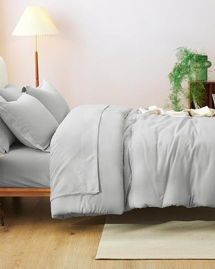 CozyLux Queen Comforter Set Light Grey, 7 Pieces Bed in a Bag Queen Comforter Set with Sheets, Soft Bedding Sets with Down Alternative Comforter, Fitted Sheet, Flat Sheet, Pillow Shams and Pillowcases