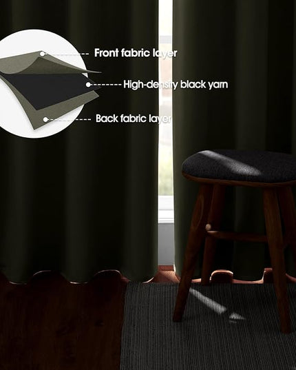 HOMEIDEAS Olive Green Blackout Curtains for Bedroom 52 X 84 Inch Length 2 Panels Set Room Darkening Curtains, Soundproof Thermal Grommet Window Drapes for Living Room for Christmas